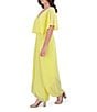 Kensie Chiffon Surplice V-Neck Short Flutter Sleeve Ruffle Overlay Wide Leg Jumpsuit, Color:Light Yellow - Image 3