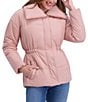 Kensie Crinkle Cire Envelope Neck Long Sleeve Drop Shoulder Elastic Cinched Water Resistant Puffer Coat, Color:Rose - Image 1