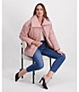 Kensie Crinkle Cire Envelope Neck Long Sleeve Drop Shoulder Elastic Cinched Water Resistant Puffer Coat, Color:Rose - Image 4