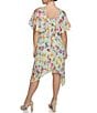 Color:Sage Floral - Image 2 - Crinkle Knit Floral Print Surplice Neck Short Flutter Sleeve Pleated Asymmetrical Mini Dress