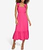Color:Hot Pink - Image 1 - Dresses Scoop Neck Sleeveless Ruffle Sleeve Tiered Midi Dress