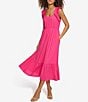 Color:Hot Pink - Image 3 - Dresses Scoop Neck Sleeveless Ruffle Sleeve Tiered Midi Dress