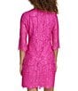 Color:Fuchsia - Image 2 - 3/4 Illusion Sleeve Contrasting Corded Floral Lace Scalloped Hem Sheath Dress