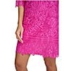 Color:Fuchsia - Image 4 - 3/4 Illusion Sleeve Contrasting Corded Floral Lace Scalloped Hem Sheath Dress