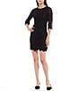 Color:Black - Image 1 - 3/4 Illusion Sleeve Contrasting Corded Floral Lace Scalloped Hem Sheath Dress