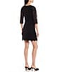 Color:Black - Image 2 - 3/4 Illusion Sleeve Contrasting Corded Floral Lace Scalloped Hem Sheath Dress