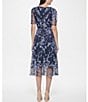 Color:Navy Multi - Image 2 - Embroidered Floral Short Sleeve V-Neck Faux Wrap Dress