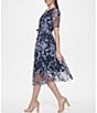 Color:Navy Multi - Image 3 - Embroidered Floral Short Sleeve V-Neck Faux Wrap Dress