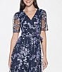 Color:Navy Multi - Image 4 - Embroidered Floral Short Sleeve V-Neck Faux Wrap Dress