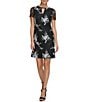 Color:Black Multi - Image 1 - Embroidered Lace Crew Neckline with Keyhole Short Sleeve Shift Dress