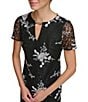 Color:Black Multi - Image 5 - Embroidered Lace Crew Neckline with Keyhole Short Sleeve Shift Dress