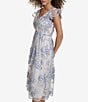 Color:Peri/Gold - Image 4 - Embroidered Lace V-Neck Flutter Short Sleeve Tie Waist Midi A-Line Dress