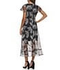 Color:Black/White - Image 2 - Embroidered Surplice V-Neck Short Sleeve Faux Wrap Dress