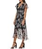 Color:Black/White - Image 3 - Embroidered Surplice V-Neck Short Sleeve Faux Wrap Dress