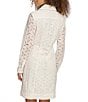 Color:White - Image 2 - Eyelet Collar Neck Long Sleeve Button Front Mini Dress