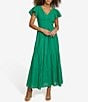 Color:Green - Image 1 - Eyelet Embroidered V-Neck Short Flutter Sleeve Tiered Side Pocket A-Line Maxi Dress