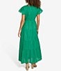 Color:Green - Image 2 - Eyelet Embroidered V-Neck Short Flutter Sleeve Tiered Side Pocket A-Line Maxi Dress
