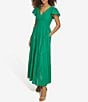 Color:Green - Image 3 - Eyelet Embroidered V-Neck Short Flutter Sleeve Tiered Side Pocket A-Line Maxi Dress