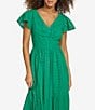 Color:Green - Image 4 - Eyelet Embroidered V-Neck Short Flutter Sleeve Tiered Side Pocket A-Line Maxi Dress