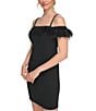 Color:Black - Image 3 - Feather Trim Off-the-Shoulder Short Sleeve Dress