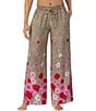 Color:Mixed Print - Image 1 - Floral Animal Print Drawstring Waist Side Seam Pocket Smocked Knit Coordinating Pajama Pant