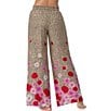 Color:Mixed Print - Image 2 - Floral Animal Print Drawstring Waist Side Seam Pocket Smocked Knit Coordinating Pajama Pant