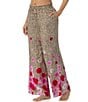 Color:Mixed Print - Image 3 - Floral Animal Print Drawstring Waist Side Seam Pocket Smocked Knit Coordinating Pajama Pant