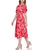 Color:Red Multi - Image 3 - Floral Boat Neckline Short Sleeve Smocked Waist A Line Midi Dress