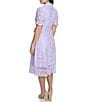 Color:Lilac - Image 2 - Floral Lace Button Front Collar Short Puff Sleeve Tie Waist Dress
