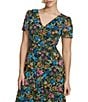 Color:Black Multi - Image 3 - Floral Print Chiffon V Neckline Short Flutter Sleeve A-Line Dress