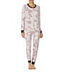 Color:Pink Heather Floral - Image 3 - Floral Print Cloud Jersey Knit Coordinating Long Sleeve Henley Sleep Top