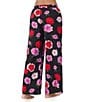 Color:Black Ground Floral - Image 2 - Floral Print Knit Drawstring Waist Side Pocket Smocked Pajama Pant
