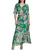 Color:Green Multi - Image 1 - Floral V-Neck Elbow Sleeve Crop Top and A-Line Maxi Skirt 2-Piece Set