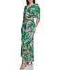 Color:Green Multi - Image 3 - Floral V-Neck Elbow Sleeve Crop Top and A-Line Maxi Skirt 2-Piece Set