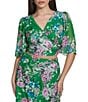 Color:Green Multi - Image 4 - Floral V-Neck Elbow Sleeve Crop Top and A-Line Maxi Skirt 2-Piece Set