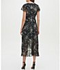 Color:Black/Gold - Image 2 - Foil Floral Print Chiffon Surplice V-Neck Short Flutter Sleeve Faux Wrap Sheer High-Low Midi Dress