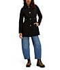 Kensie Water Resistant Hooded Point Collar Long Sleeves Side Tab Button Front Softshell Trench Coat, Color:Black - Image 2