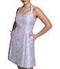 Color:Lilac - Image 3 - Jacquard V-Neck Sleeveless Cross Strap Side Pocket A-Line Mini Dress