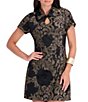 Kensie Keyhole Neck Cap Sleeve Novelty Metallic Knit Sheath Mini Dress - Image 4