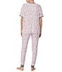 Color:Pink/Heart - Image 2 - Knit Heart Print Short Sleeve Round Neck Top & Jogger Pajama Set