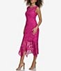 Color:Fuchsia - Image 5 - Lace Scoop Neckline Sleeveless Ruffle Hem Midi Dress