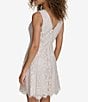 Color:Pearl Silver - Image 2 - Metallic Lace V-Neck Sleeveless Fit and Flare Dress