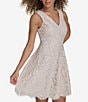 Color:Pearl Silver - Image 3 - Metallic Lace V-Neck Sleeveless Fit and Flare Dress