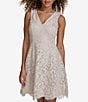 Color:Pearl Silver - Image 4 - Metallic Lace V-Neck Sleeveless Fit and Flare Dress