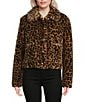 Kensie Leopard Faux Fur Collared Neck Long Sleeves Gold Button Front Coat, Color:Brown Leopard - Image 2