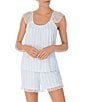 Color:Blue Stripe - Image 1 - Lightweight Jersey Striped Print Cami & High Waisted Shorty Pajama Set