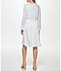 Color:Ivory - Image 2 - Long Puffed Sleeve Pleated Knit V-Neck Smocked Waist A-Line Dress