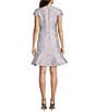 Color:Lilac - Image 2 - Metallic Jacquard V Neckline Short Sleeve Flounce Hem Shift Dress