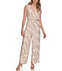 Color:Champagne - Image 1 - Pleated Knit V-Neck Sleeveless Jumpsuit