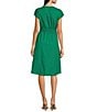Color:Tropical Green - Image 2 - Pleated Shoulder V-Neck Cotton Poplin A-Line Dress